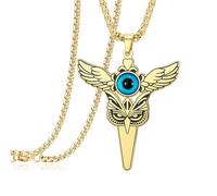 EUEAVAN Collier Evil Eye Owl bleu turc Troisième œil Sagesse Animal intelligent Pendentif oiseau Amulette ailée Protection Totem porte-bonheur Bijou cadeau pour hommes et femmes (or 2)