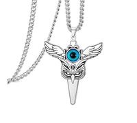 EUEAVAN Collier Evil Eye Owl bleu turc Troisième œil Sagesse Animal intelligent Pendentif oiseau Amulette ailée Protection Totem porte-bonheur Bijou cadeau pour hommes et femmes (argent)