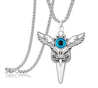 EUEAVAN Collier Evil Eye Owl bleu turc Troisième œil Sagesse Animal intelligent Pendentif oiseau Amulette ailée Protection Totem porte-bonheur Bijou cadeau pour hommes et femmes (argent 2)