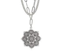 EUEAVAN Collier Femme Mandala Fleur de Vie Collier délicat en acier inoxydable chaîne bouddhiste fleur de lotus Om Mandala pendentifs (Argent)