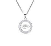EUEAVAN Collier Ichthus Jésus Christ Poisson Croix Pendentif Sceau de Jérusalem Amulette religieuse Bijoux Chrétiens Baptême ou Pâques Cadeau pour Femme Homme, Moyen, Acier inoxydable, Pas de pierre