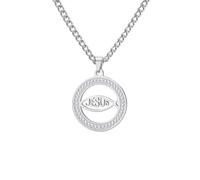 EUEAVAN Collier Ichthus Jésus Christ Poisson Croix Pendentif Sceau de Jérusalem Amulette religieuse Bijoux Chrétiens Baptême ou Pâques Cadeau pour Femme Homme, Moyen, Acier inoxydable, Pas de pierre
