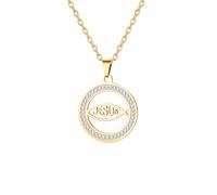 EUEAVAN Collier Ichthus Jésus Christ Poisson Croix Pendentif Sceau de Jérusalem Amulette religieuse Bijoux Chrétiens Baptême ou Pâques Cadeau pour Femme Homme, Moyen, Acier inoxydable, Pas de pierre