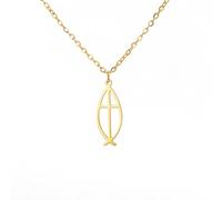 EUEAVAN Collier Ichthus pour femme Collier Jésus Poisson Christ Croix Poisson Ichthys Collier Poisson Ichthus Symbole Religieux Pendentif Bijoux Chrétien Cadeau (Croix d'Ichthys or)
