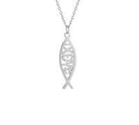 EUEAVAN Collier Ichthus pour femme - Jésus Poisson Christ Croix Poisson Ichthys Symbole Religieux Pendentif Bijoux Chrétien Cadeau (Argent)