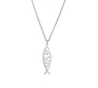 EUEAVAN Collier Ichtus pour Femmes - Collier Poisson Jésus Chrétien - Croix du Christ - Pendentif Ichtus - Poisson Ichthys Symbole Religieux - Bijou Chrétien - Cadeau, Acier inoxydable, Pas de pierre