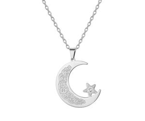 EUEAVAN Collier islamique Ayatul Kursi Pendentif musulman croissant de lune et étoile Calligraphie arabe Allah Amulette Bijoux religieux Cadeau pour l'Aïd et le Ramadan pour femmes et hommes (Argent)