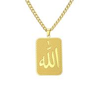 EUEAVAN Collier Islamique Symboles d'Allah Collier pendentif arabe brillant Moyen Orient Croissant Allah Daan Cadeaux Musulmans Bijoux Religieux Cadeaux pour Femmes (collier allah or)