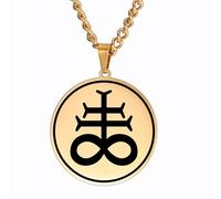 EUEAVAN Collier Leviathan avec croix satanique Sceau de Satan Sigil de Lucifer Pendentif Baphomet Talisman Occulte Gothique Religieux Église Bijoux Wiccan Païen Cadeau pour hommes (Or)