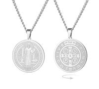 EUEAVAN Collier médaille de St Benoît en Y double face Médaille de San Benito Croix Pendentif Rosaire Exorcisme Amulette Chrétienne Catholique Bijoux Religion Cadeau pour Femme, Moyen, Acier