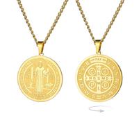 EUEAVAN Collier médaille de St Benoît en Y double face Médaille de San Benito Croix Pendentif Rosaire Exorcisme Amulette Chrétienne Catholique Bijoux Religion Cadeau pour Femme, Moyen, Acier