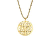 EUEAVAN Collier Merkabah Collier Fleur de Vie pour Femme Géométrie Sacrée Metatron Pendentif Merkaba Porte-Bonheur Amulette de Protection Bijoux Kabbale Cadeau Spirituel pour Homme (or 2)