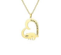 EUEAVAN Collier mignon avec paresseux Ralentissez, soyez heureux Pendentif cœur Bijoux Paresseux Cadeau pour les femmes qui aiment les animaux (Or)