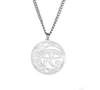 EUEAVAN Collier Oeil d'Horus pour Femmes Hommes Nœud Celtique Lune Rond Pendentif Ancien Egyptien Ankh Croix Bijoux Africains Protection Amulette Cadeau Religieux (argent)