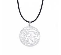 EUEAVAN Collier Oeil d'Horus pour Femmes Hommes Nœud Celtique Lune Rond Pendentif Ancien Egyptien Ankh Croix Bijoux Africains Protection Amulette Cadeau Religieux (ligne de cire argent)