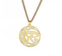 EUEAVAN Collier Oeil d'Horus pour Femmes Hommes Nœud Celtique Lune Rond Pendentif Ancien Egyptien Ankh Croix Bijoux Africains Protection Amulette Cadeau Religieux (l'or)