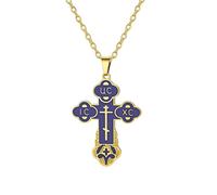 EUEAVAN Collier orthodoxe avec croix pour femme Croix russe IC XC NIKA Pendentif médaillon Jésus-Christ Amulette byzantine grecque Bijoux religieux orientaux Cadeau catholique pour homme (bleu-or)