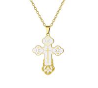 EUEAVAN Collier orthodoxe avec croix pour femme Croix russe IC XC NIKA Pendentif médaillon Jésus-Christ Amulette byzantine grecque Bijoux religieux orientaux Cadeau catholique pour homme (blanc-or)