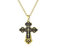 EUEAVAN Collier orthodoxe avec croix pour femme Croix russe IC XC NIKA Pendentif médaillon Jésus-Christ Amulette byzantine grecque Bijoux religieux orientaux Cadeau catholique pour homme (noir-or)