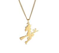 EUEAVAN Collier pendentif sorcière magique balai de chat Sorcière volante Lune croissant balai Choker sorcellerie charme Halloween amulette bijoux cadeaux filles