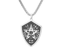 EUEAVAN Collier pentagramme Tetragrammaton pour homme YHVH YHWH Jéhovah Pendentif pentacle Yeshua Prière bénie Noms hébreux de Dieu Amulette Wicca Bijou cadeau pour chrétien (argent)