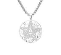 EUEAVAN Collier pentagramme Tetragrammaton pour homme YHVH YHWH Jéhovah Pentacle Yeshua Prière bénie Noms hébreux de Dieu Amulette Wicca Bijoux religieux Cadeau pour chrétien (argent)