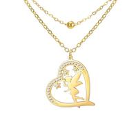 EUEAVAN Collier princesse Wendy Fée Clochette elfe magique, danseuse de ballet en forme de cœur en oxyde de zirconium avec pendentif ailes d'ange - Cadeau pour femme, M, Acier inoxydable, Pas de gemme