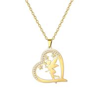 EUEAVAN Collier princesse Wendy Fée Clochette elfe magique, danseuse de ballet en forme de cœur en oxyde de zirconium avec pendentif ailes d'ange - Cadeau pour femme, M, Acier inoxydable, Pas de gemme