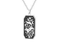 EUEAVAN Collier renard Fleur porte-bonheur Croissant de lune Pendentif animal mignon Renard arctique Talisman Cadeaux pour les amoureux des animaux Femmes (Argent)