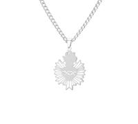 EUEAVAN Collier sacré cœur de Jésus avec pendentif couronne d'épines et foi catholique, amulette chrétienne, bijoux de Pâques pour homme et femme, Moyen, Acier inoxydable, Pas de pierre précieuse