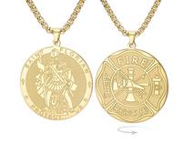 EUEAVAN Collier Saint Florian pour homme Médaillon double face Saint Florian, patron des pompiers Pendentif amulette religieuse Bijou catholique chrétien Cadeau pompier Accessoires pompier (or)