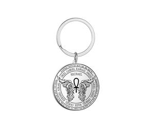 EUEAVAN Collier Saint Michel Archanges Ailes pour Hommes Pendentif Saint Michel Ange Gardien Archanges Médaillon Porte-clés Sacré Ankh et Ailes Amulette Catholique Cadeaux Chrétiens Femmes