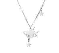 EUEAVAN Collier Saturne pour femmes Pendentif Planète Cosmique Esthétique Lune Phase Étoile Tour de cou Stylisé Bijoux Soleil Cadeau (argent 2)