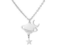 EUEAVAN Collier Saturne pour femmes Pendentif Planète Cosmique Esthétique Lune Phase Étoile Tour de cou Stylisé Bijoux Soleil Cadeau (argent)