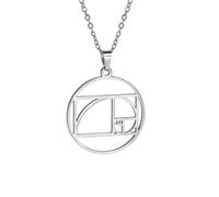 EUEAVAN Collier spirale Fibonacci Collier Ratio d'Or Pendentif Ratio d'Or Chiffres Fibonacci Bijoux Géométrie Sacrée Mathématiques Enseignant Cadeaux Architecte Femmes Hommes (fibonacci argent3)