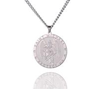 EUEAVAN Collier St. Michael pour les hommes St Michael Archange Pendentif Saint Collier Médaille Catholique Patron Amulette Bijoux Religaieux Cadeau de Confirmation pour Garçon (Saint Michel argent)