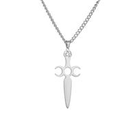 EUEAVAN Collier triple déesse de la lune Collier pendentif déesse de la fertilité Celtique Amulettes Lune Pentagramme Croix Bijoux Païens Cadeaux Hommes Femmes (Croix Triple Déesse argent)
