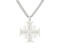 EUEAVAN Croix de Jérusalem Croisée Pendentif Médaillon Disque Grec Religieux Bijoux Prière Déclaration Baptême Cadeau Femmes Hommes, Acier inoxydable, Pas de pierre précieuse
