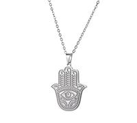 EUEAVAN Fatima Hassam à la main Evil Eye pendentif collier amulette bijoux délicat vintage minimaliste cadeau femme fille petite amie, Acier inoxydable