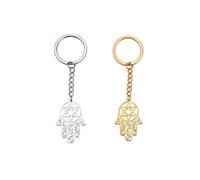 EUEAVAN Hamsa Main de Fatima Hexagramme Porte-clés Étoile de David Mauvais Œil Juif Protection Amulette Symbole Femme Homme, Argent + or, Medium