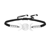 EUEAVAN Hekate Bracelet Wicca Triple Lune Déesse Pentagramme Bracelet de cheville Roue magique de la Hécate Wicca Bijoux païens Sorcellerie Cadeau pour femme, adjustable, Acier inoxydable, Pas de