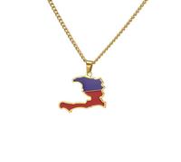 EUEAVAN La République d'Haïti carte collier pays national carte pendentif drapeau carte Tag Port-au-Prince carte bijoux Souvenir cadeau pour les femmes hommes (Or)