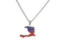EUEAVAN La République d'Haïti carte collier pays national carte pendentif drapeau carte Tag Port-au-Prince carte bijoux Souvenir cadeau pour les femmes hommes (Argent)