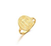EUEAVAN Médaille de Saint Benoît pour femme - Bague San Benito Patron Saint Exorcisme Croix Amulette Chrétienne Catholique Religieuse Bijoux Cadeau de foi, Acier inoxydable, Pas de pierre précieuse