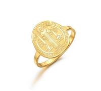 EUEAVAN Médaille de Saint Benoît pour femme - Bague San Benito Patron Saint Exorcisme Croix Amulette Chrétienne Catholique Religieuse Bijoux Cadeau de foi