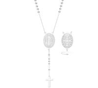 EUEAVAN Médaille Saint Benoît Collier en Y Double face Medalla De San Benito Croix Rosaire Pendentif Amulette d'exorcisme Bijoux chrétiens catholiques Cadeau religieux pour femmes (argent)