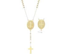 EUEAVAN Médaille Saint Benoît Collier en Y Double face Medalla De San Benito Croix Rosaire Pendentif Amulette d'exorcisme Bijoux chrétiens catholiques Cadeau religieux pour femmes (or)