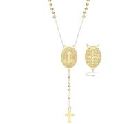 EUEAVAN Médaille Saint Benoît Collier en Y Double face Medalla De San Benito Croix Rosaire Pendentif Amulette d'exorcisme Bijoux chrétiens catholiques Cadeau religieux pour femmes (or 2)