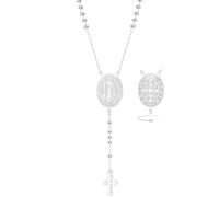 EUEAVAN Médaille Saint Benoît Collier en Y Double face Medalla De San Benito Croix Rosaire Pendentif Amulette d'exorcisme Bijoux chrétiens catholiques Cadeau religieux pour femmes (argent 2)