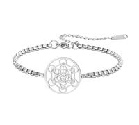 EUEAVAN Metatrons Bracelet cube réglable en perles pour couple - Géométrie sacrée - Fait à la main - Corde tressée - Bracelet porte-bonheur rouge - Amulette de la kabbale, Moyen, Acier inoxydable, Pas